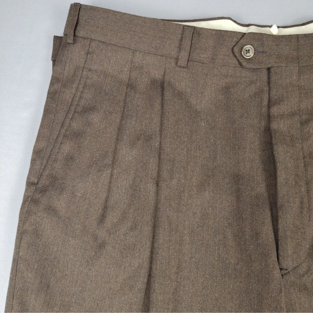 VTG Claiborne Dress Pants Mens 42x32 Brown 100% Worsted Wool Pleated Cuffed NWOT